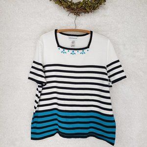 Alfred Dunner Striped Blue Top Size XL